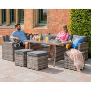 Rosen 9 Seater Rattan Garden Furniture Corner Sofa Dining Set In Grey