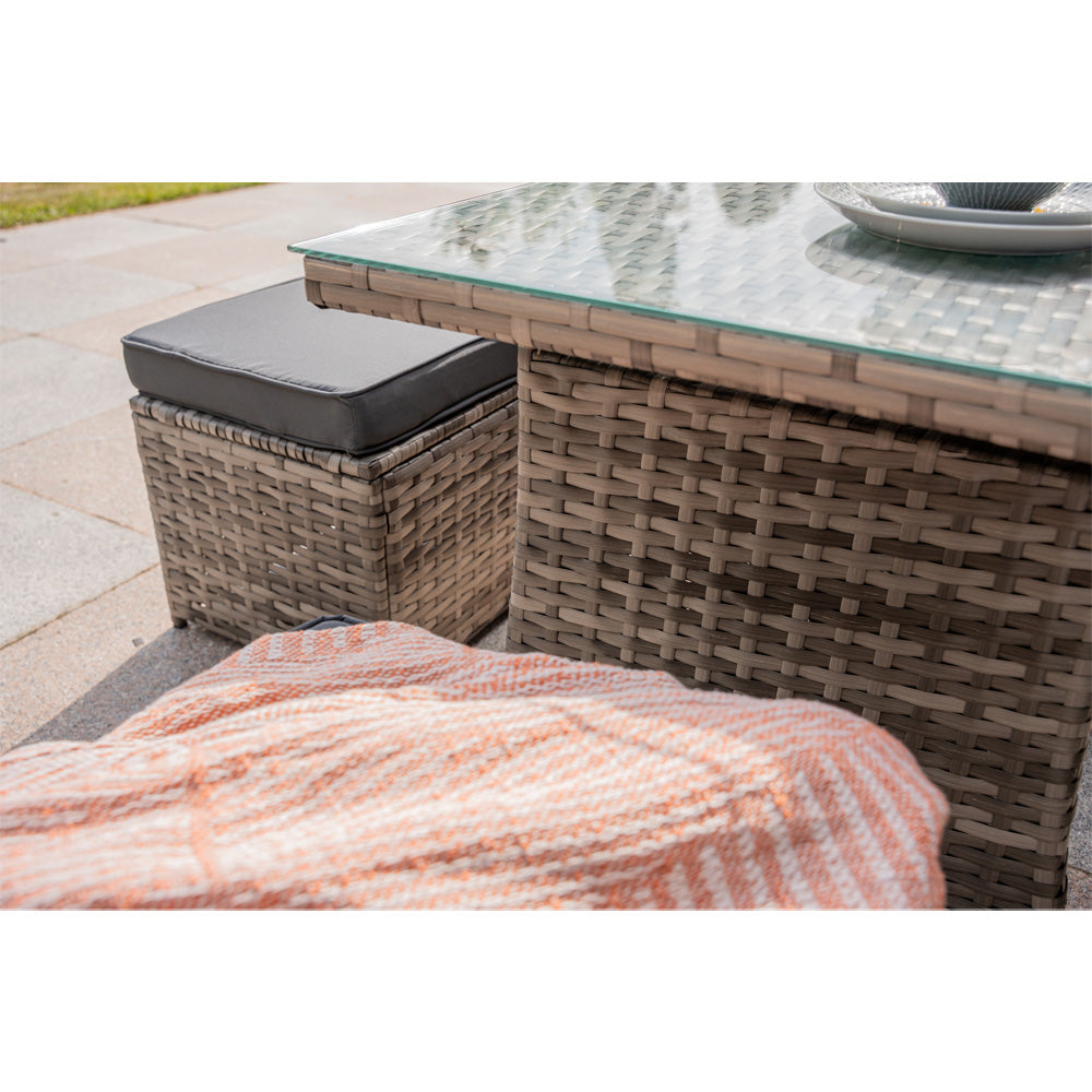 Rosen 9 Seater Rattan Garden Furniture Corner Sofa Dining Set In Grey