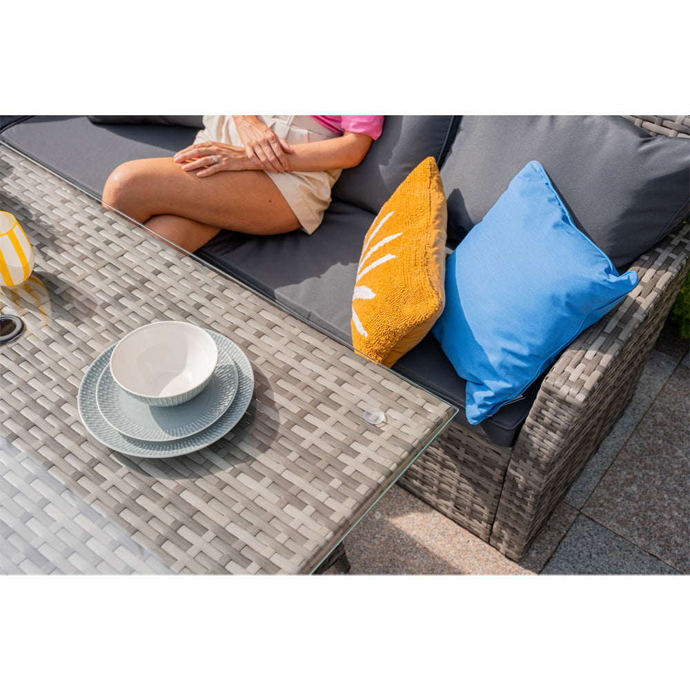 Rosen 9 Seater Rattan Garden Furniture Corner Sofa Dining Set In Grey