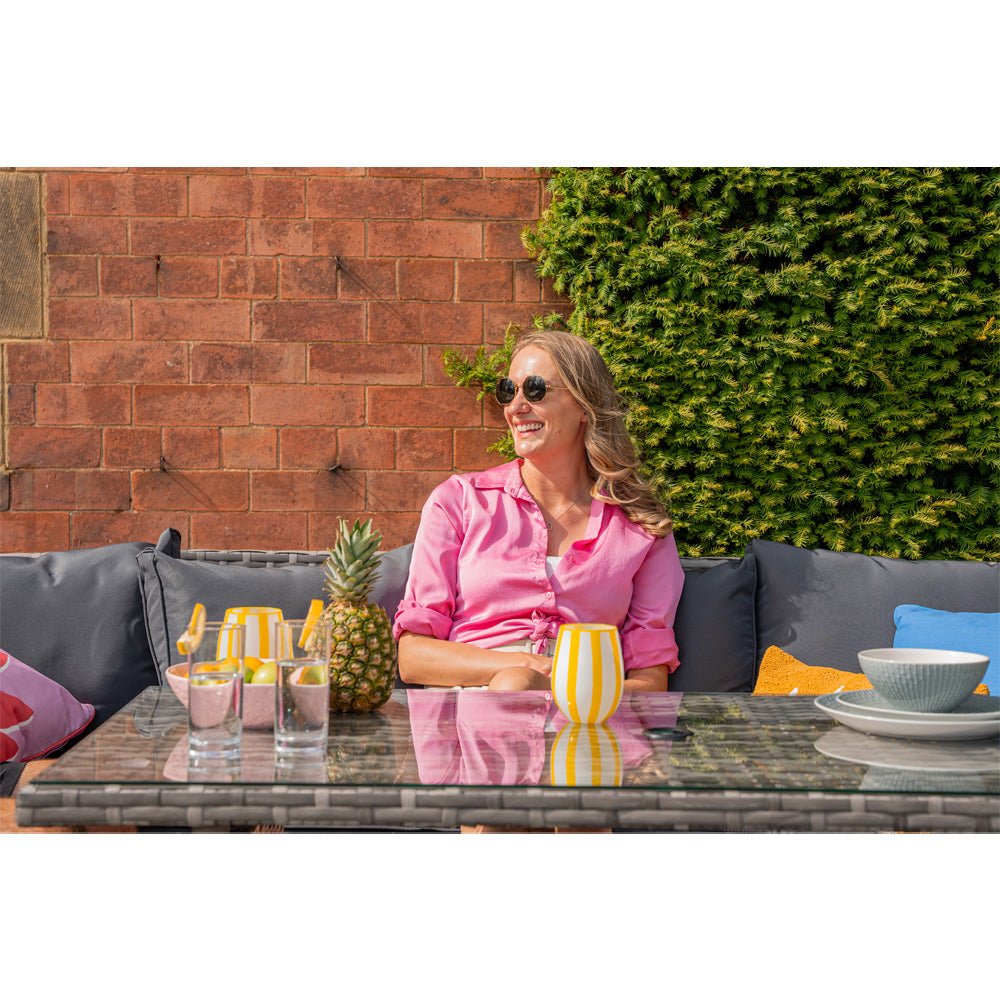 Rosen 9 Seater Rattan Garden Furniture Corner Sofa Dining Set In Grey
