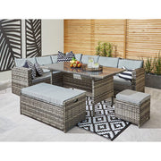 Rosen 9 Seater Rattan Garden Dining Set In Grey with Storage Bench