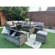 Rosen 9 Seater Rattan Garden Dining Set In Grey with Storage Bench