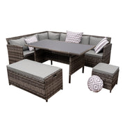 Rosen 9 Seater Rattan Garden Dining Set In Grey with Storage Bench