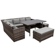 Rosen 9 Seater Rattan Garden Dining Set In Grey with Storage Bench