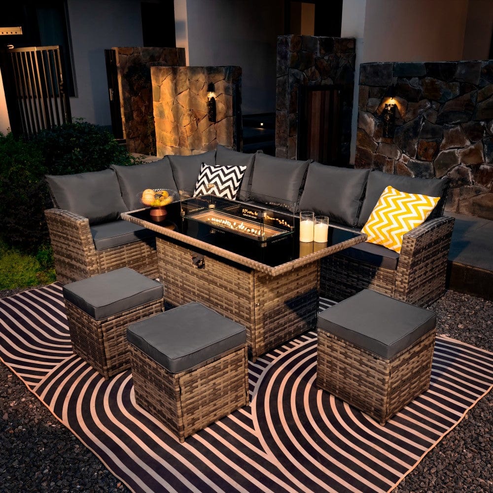 Brown Rattan Corner Corner Sofa With Firepit Outdoor Corner Sofa