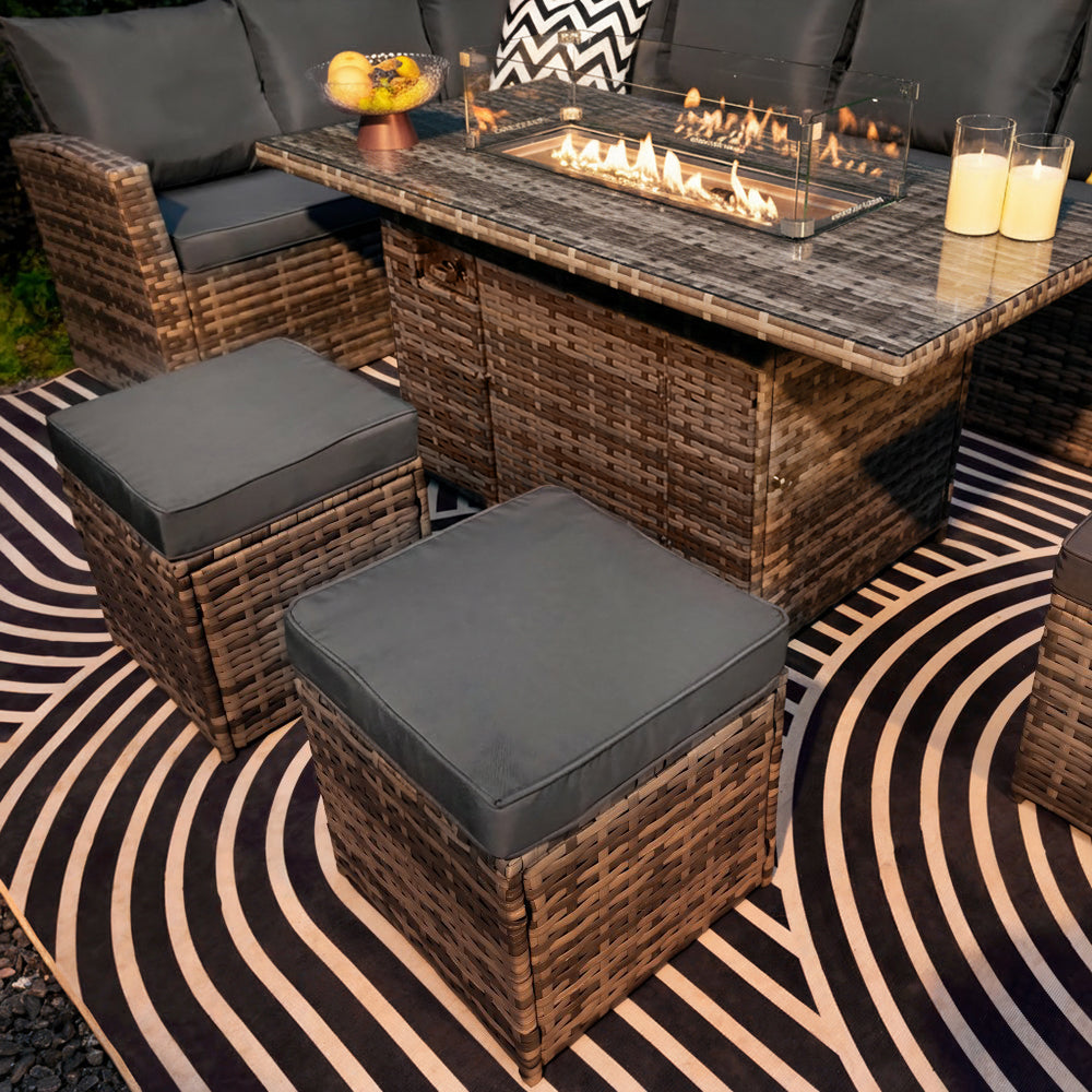 Rosen 9 Seater Fire Pit Rattan Garden Furniture Corner Dining Sofa Set