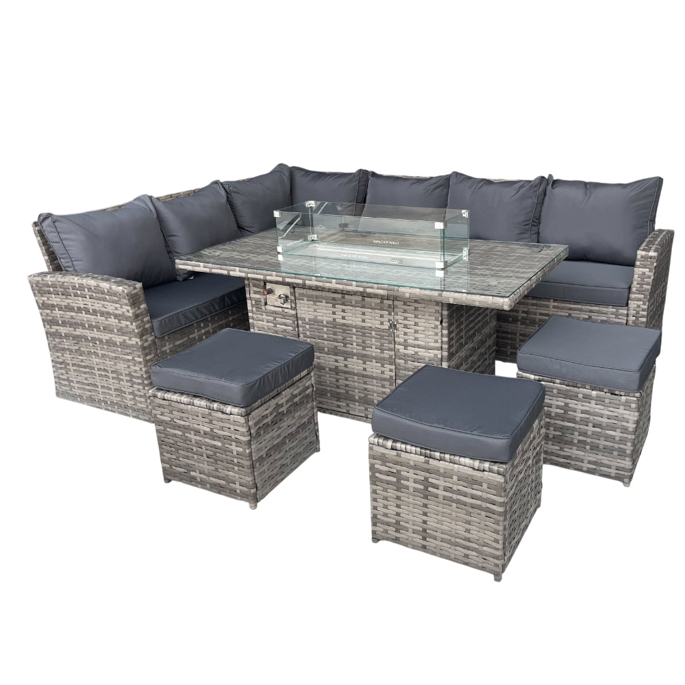 Rosen 9 Seater Fire Pit Rattan Garden Furniture Corner Dining Sofa Set