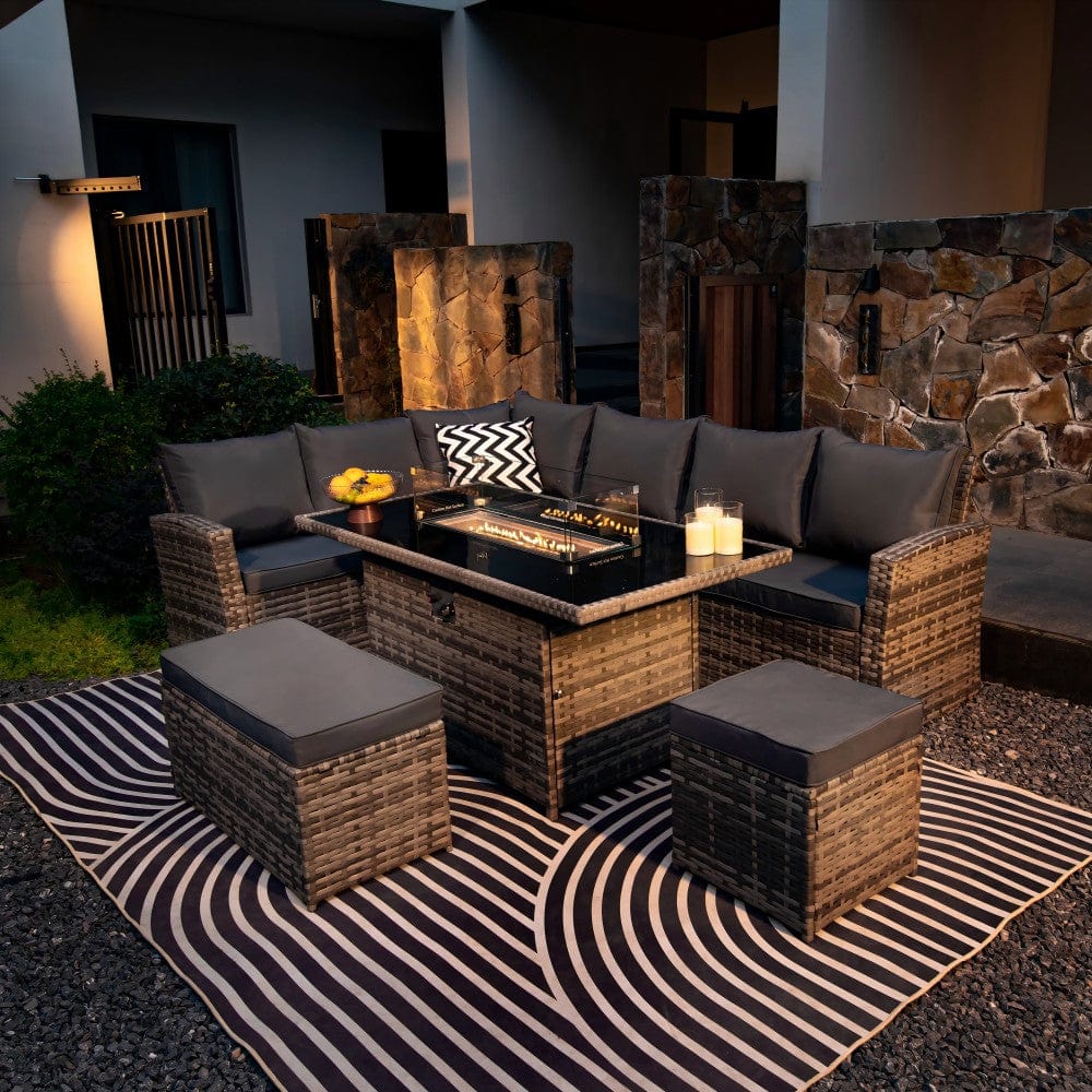 Rattan Garden Sofa Fire Pit Corner Set Fire Pit Rattan Garden