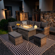 Rosen 9 Seater Rattan Garden Furniture Corner Sofa Set with Fire pit Dining Table