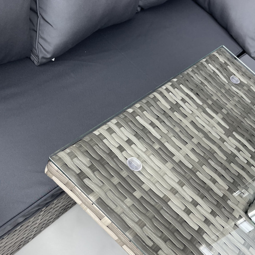 Rosen 9 Seater Rattan Garden Furniture Corner Sofa Set with Fire pit Dining Table