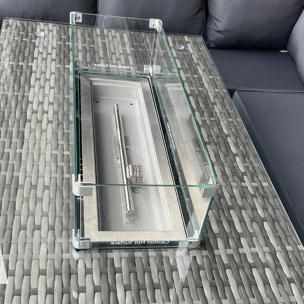 Rosen 9 Seater Rattan Garden Furniture Corner Sofa Set with Fire pit Dining Table