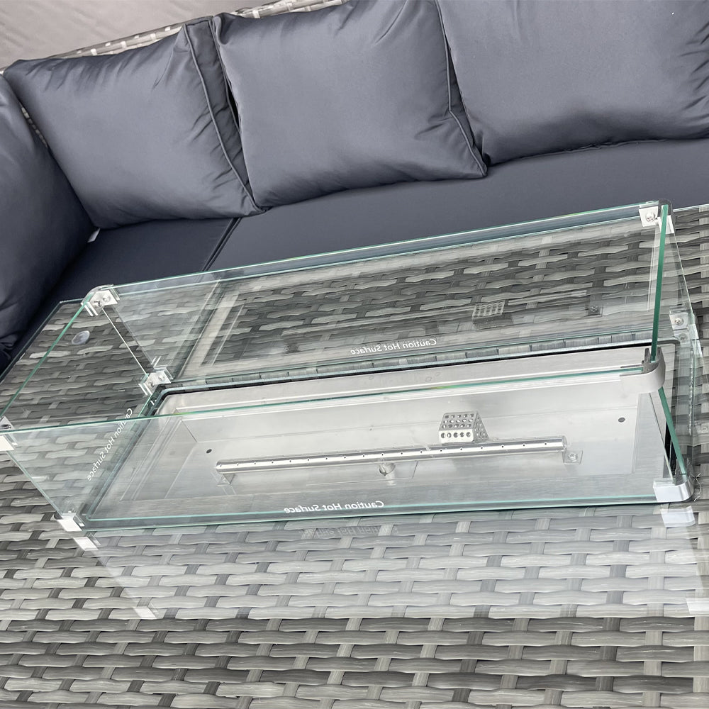 Rosen 9 Seater Rattan Garden Furniture Corner Sofa Set with Fire pit Dining Table