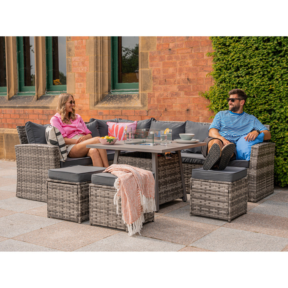 Rosen 9 Seater Rattan Garden Furniture Cubic Fire Pit Table Set