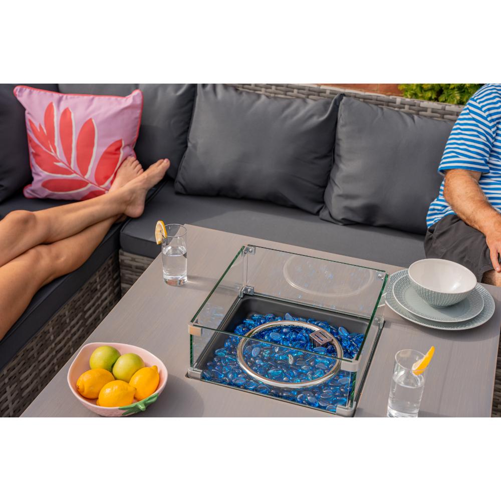 Rosen 9 Seater Rattan Garden Furniture Cubic Fire Pit Table Set