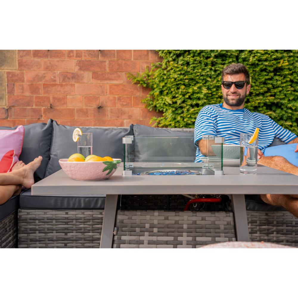 Rosen 9 Seater Rattan Garden Furniture Cubic Fire Pit Table Set