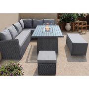 Rosen 9 Seater Rattan Garden Furniture Corner Sofa Set With Aluminum Fire Pit Dining Table And Storage Box
