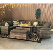 Rosen 9 Seater Rattan Corner Sofa Set With Fire-pit Dining Table And Armchair And Storage Box