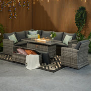Rosen 9 Seater Rattan Corner Sofa Set With Aluminium Fire-pit Dining Table and Storage Box