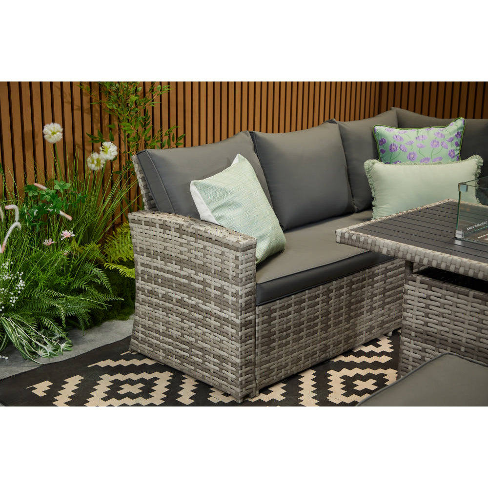 Rosen 9 Seater Rattan Corner Sofa Set With Aluminium Fire-pit Dining Table and Storage Box