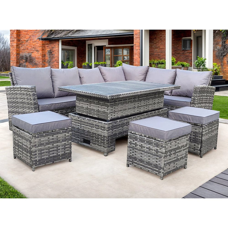 Rosen 9 Seater Rattan Garden Dining Set With Aluminium Lift-Up Table