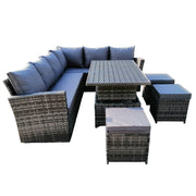 Rosen 9 Seater Rattan Garden Dining Set With Aluminium Lift-Up Table