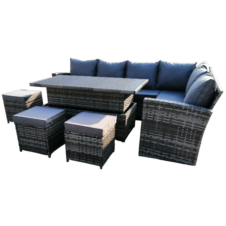 Rosen 9 Seater Rattan Garden Dining Set With Aluminium Lift-Up Table