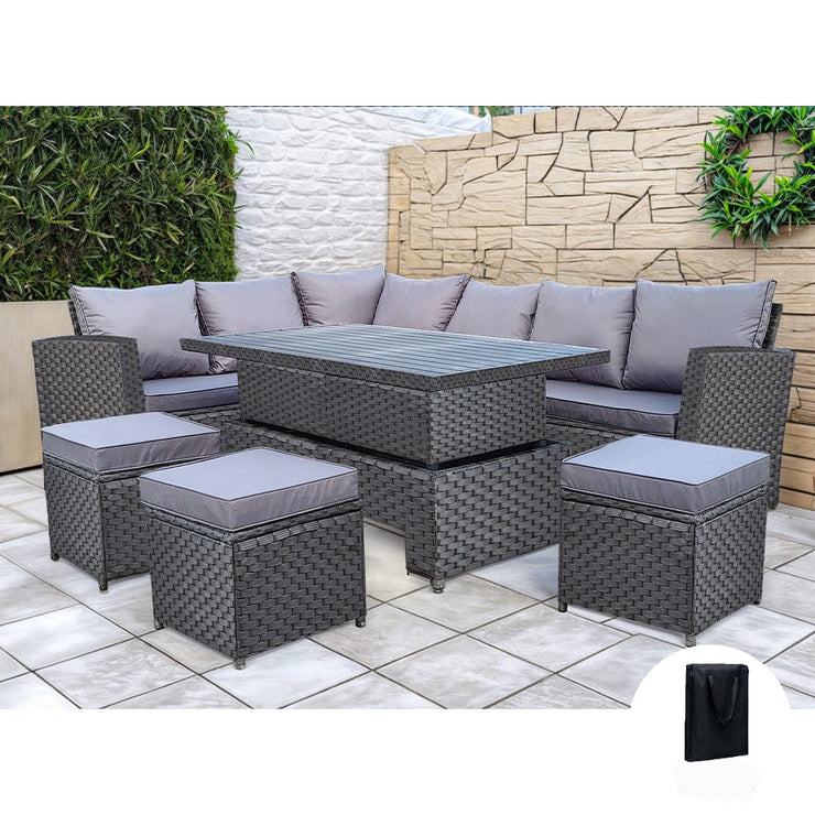Rosen 9 Seater Rattan Garden Dining Set With Aluminium Lift-Up Table