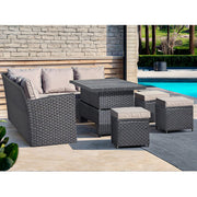 Rosen 9 Seater Rattan Garden Dining Set With Aluminium Lift-Up Table