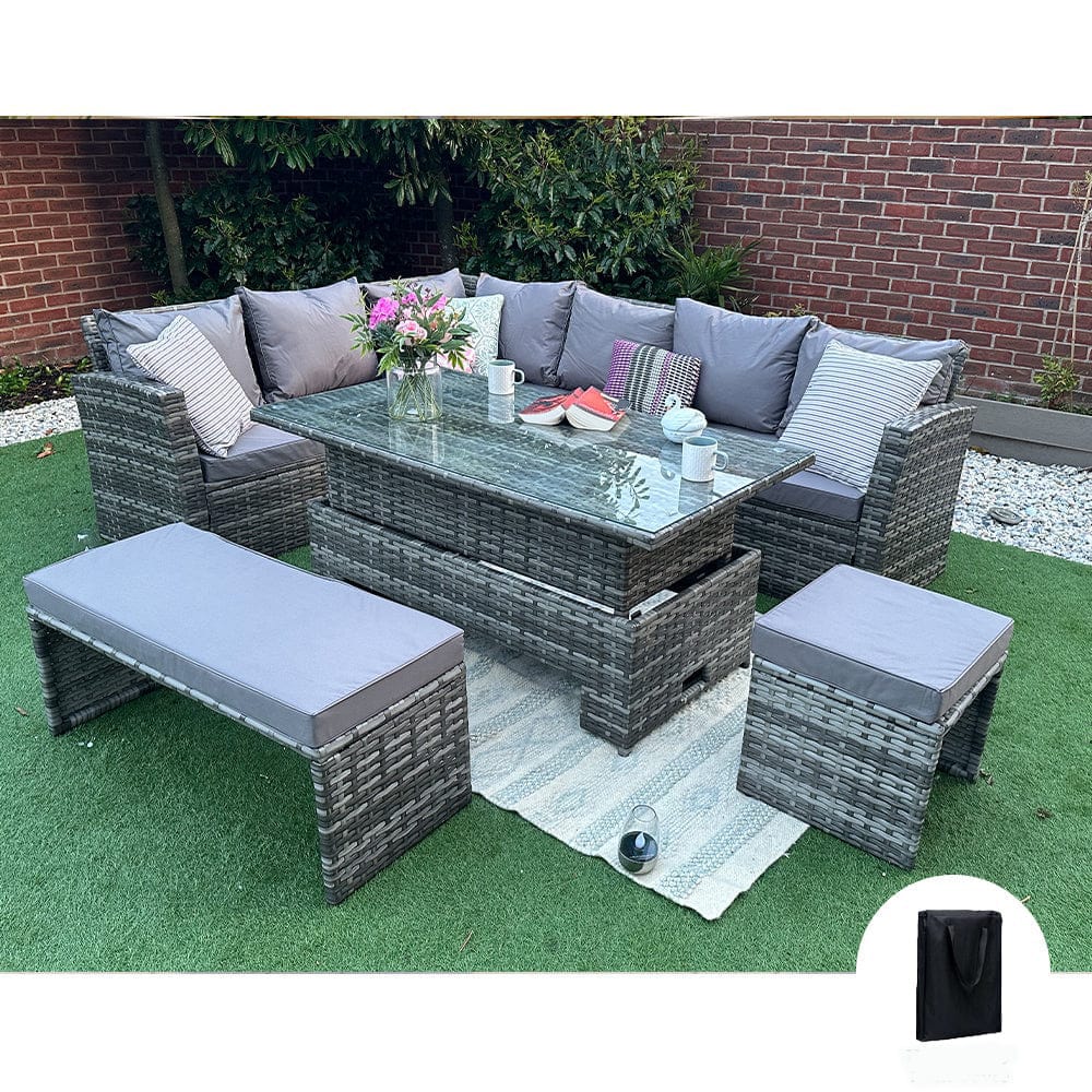 Rattan Rising Table Rosen Rattan Garden Furniture 9 Seater Corner Sofa Rising Table Set Wi ...