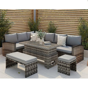 Rosen Rattan Garden Furniture 9 Seater Corner Sofa Rising Table Set With Bench And Stool