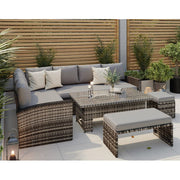 Rosen Rattan Garden Furniture 9 Seater Corner Sofa Rising Table Set With Bench And Stool