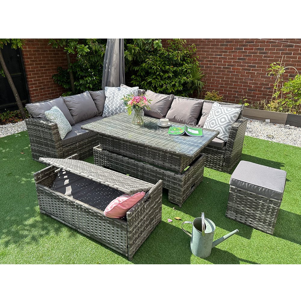 Cambridge Rattan Rising Table Rosen Rattan Garden Furniture 9 Seater Corner Sofa Rising Table & Stor