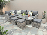 Rosen 9 Seater Rattan Garden Dining Set With Lift-Up Table And 3 Stools