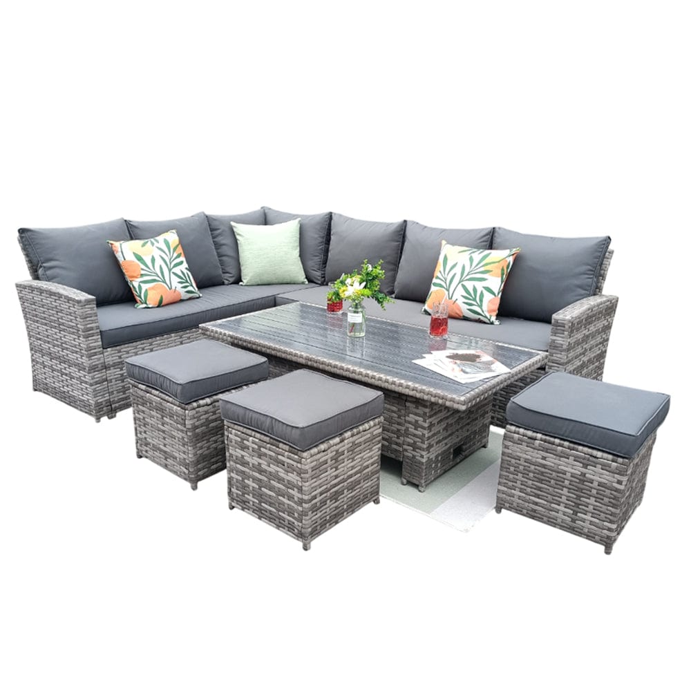 Rosen 9 Seater Rattan Garden Dining Set With Lift-Up Table And 3 Stools