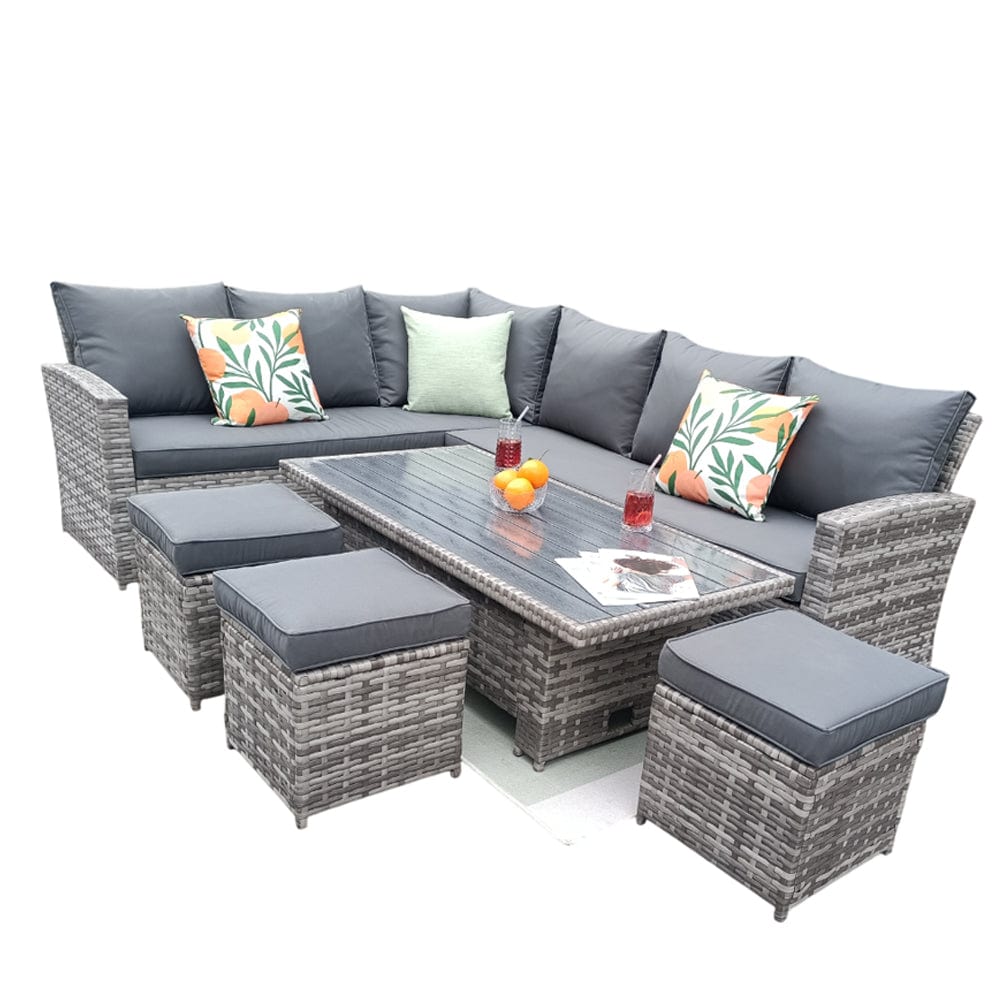 Rosen 9 Seater Rattan Garden Dining Set With Lift-Up Table And 3 Stools