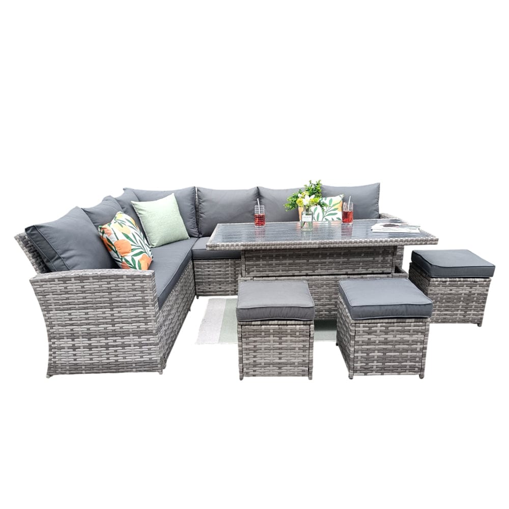 Rosen 9 Seater Rattan Garden Dining Set With Lift-Up Table And 3 Stools