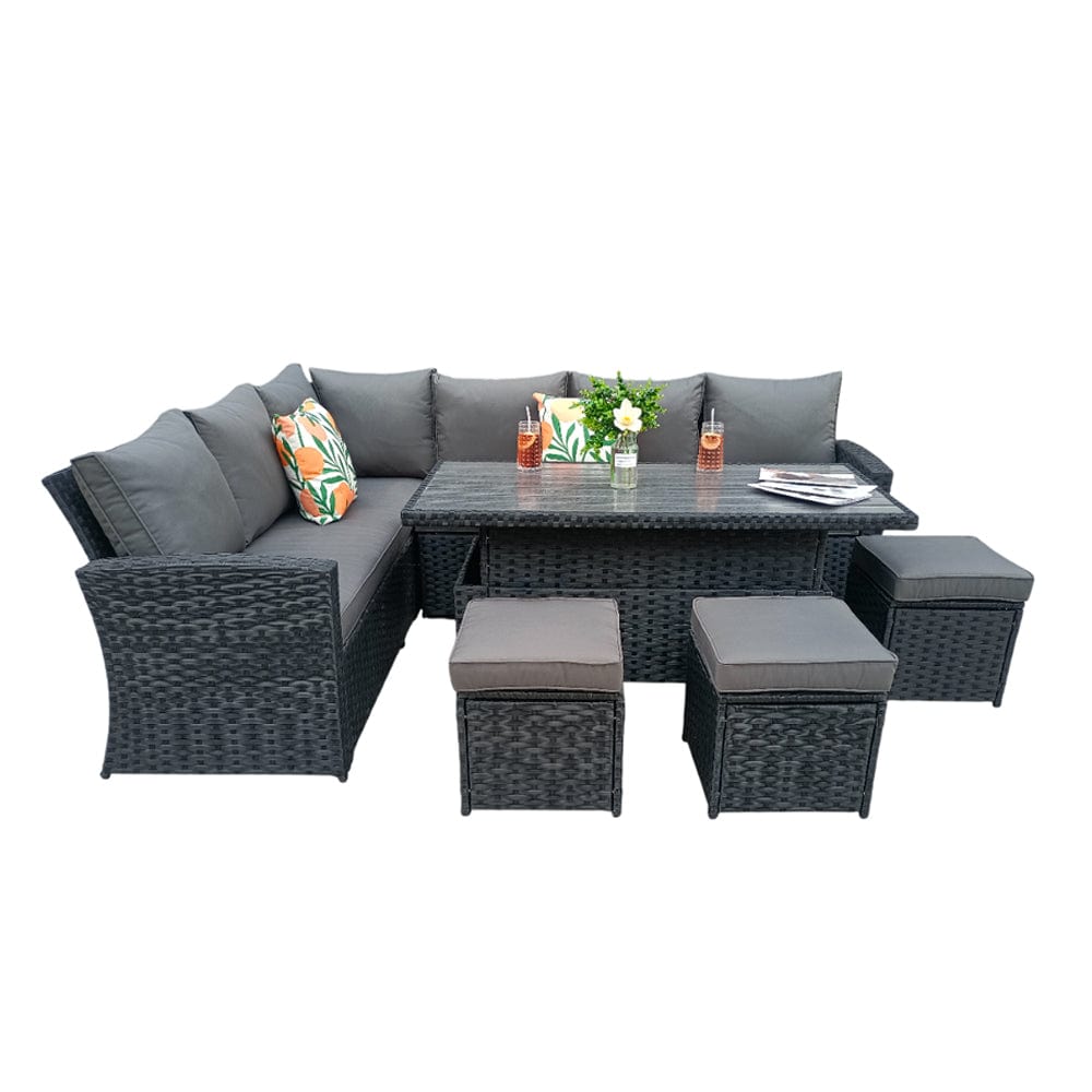 Rosen 9 Seater Rattan Garden Dining Set With Lift-Up Table And 3 Stools