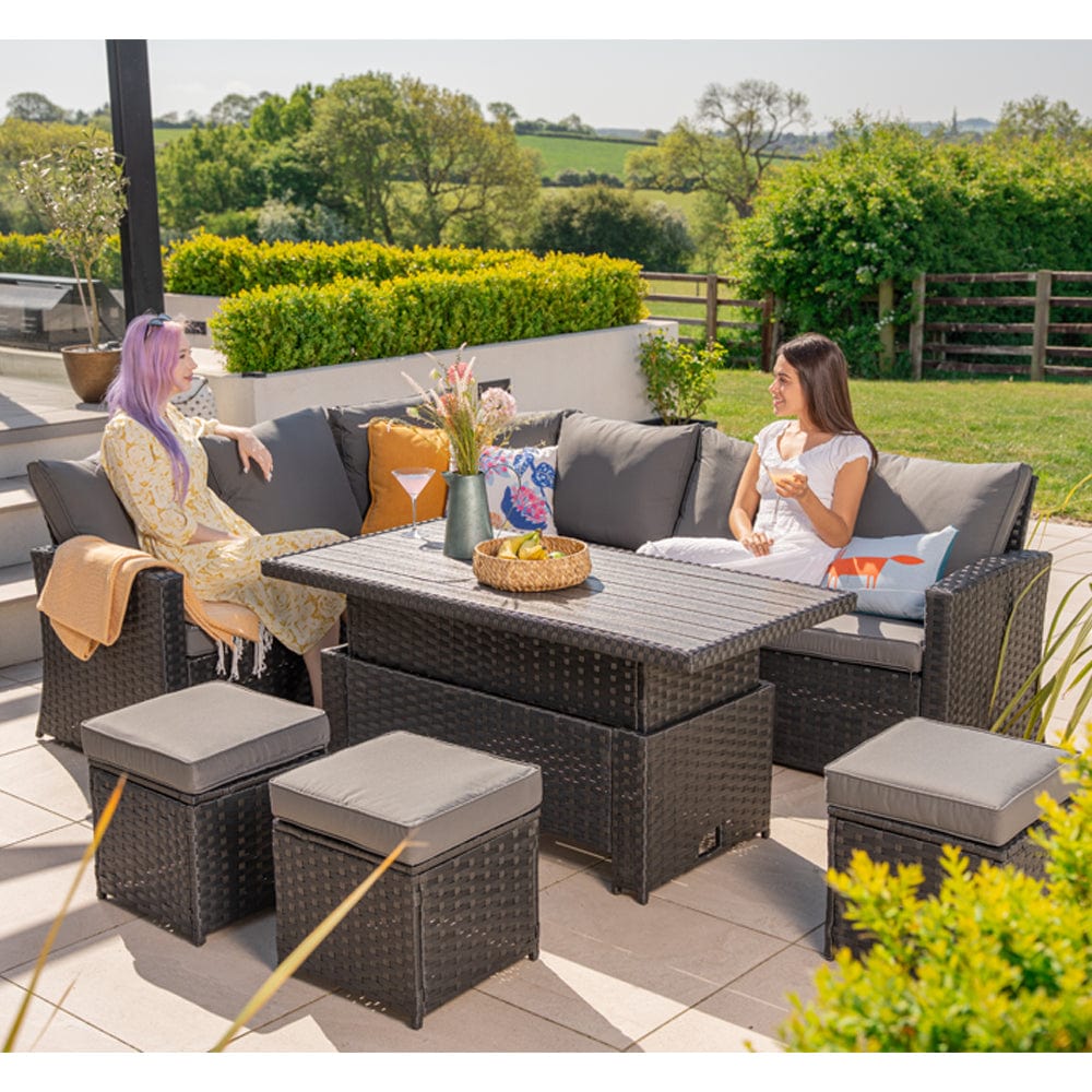 Rosen 9 Seater Rattan Garden Dining Set With Lift-Up Table And 3 Stools