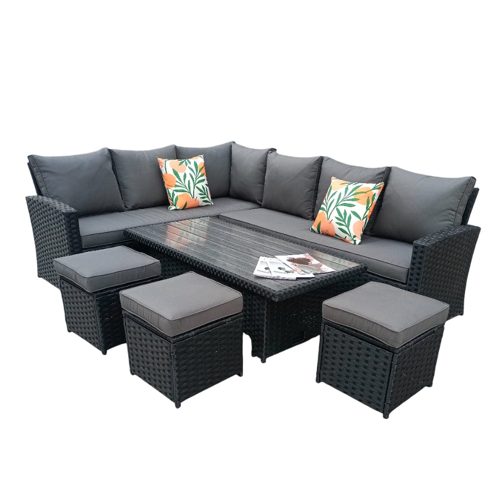 Rosen 9 Seater Rattan Garden Dining Set With Lift-Up Table And 3 Stools