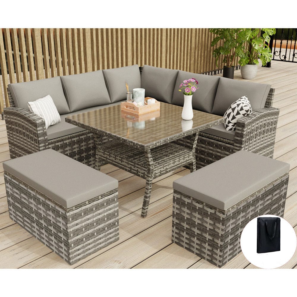 Rosen Seater Rattan Garden Furniture Cube Dining Set With Parasol In
