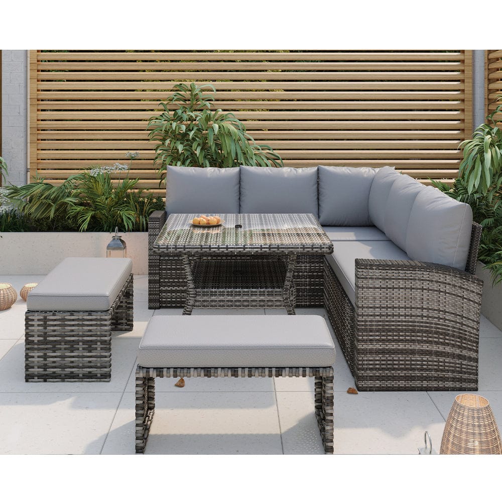 Rosen 9 Seater Rattan Garden Furniture Cube Dining Set With Parasol In
