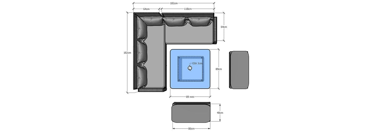 Rosen 9 Seater Rattan Garden Furniture Cube Dining Set With Parasol In Grey
