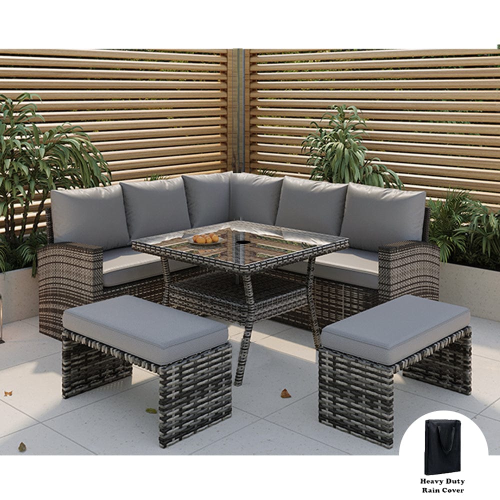 Rosen 9 Seater Rattan Garden Furniture Cube Dining Set With Parasol In