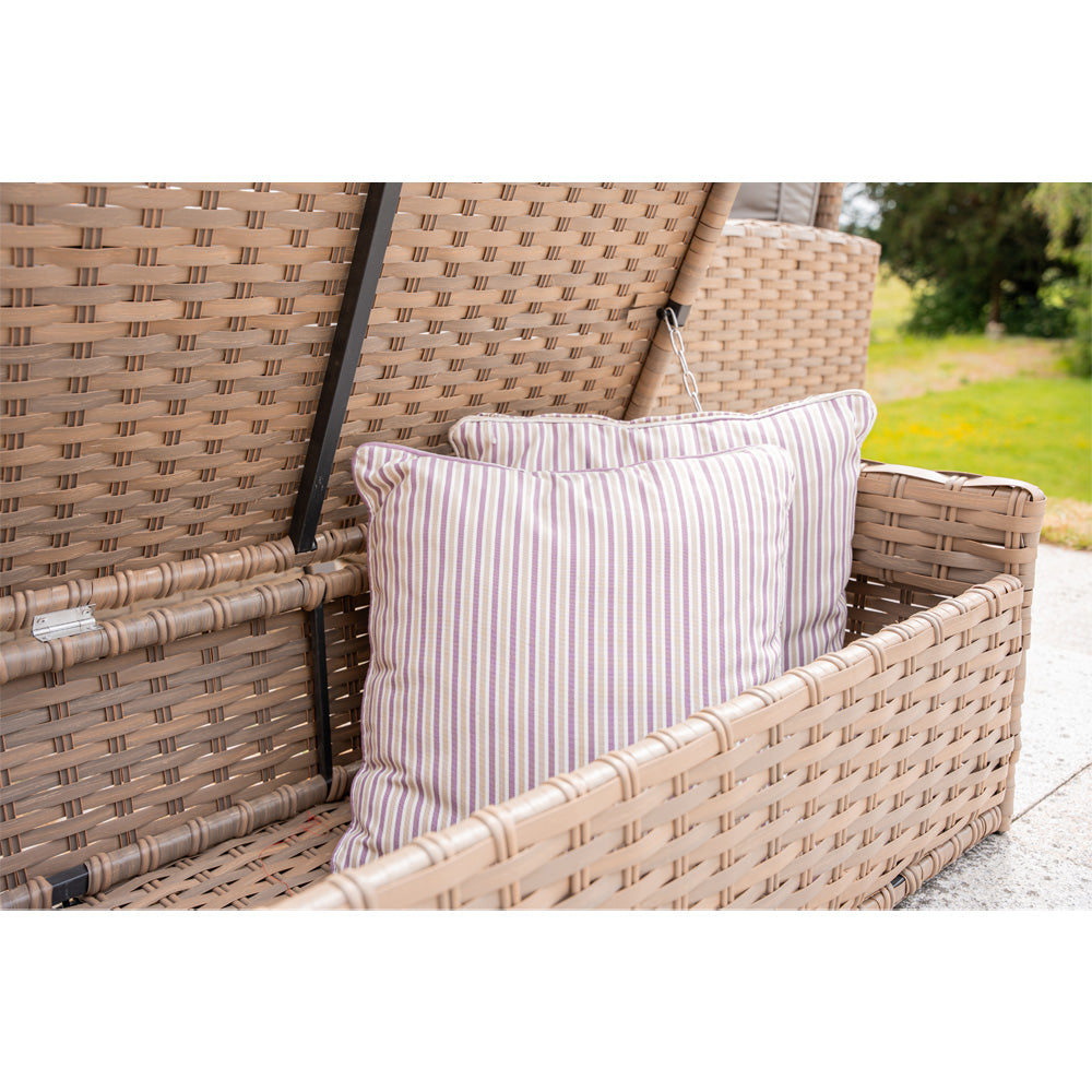 Rosen 9‑Seater Natural Rattan Corner Sofa Fire Pit Dining Set with Storage Benches & Rain Cover