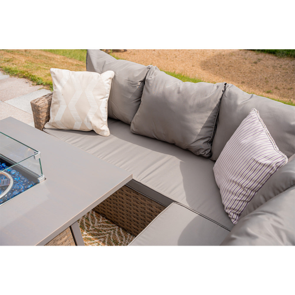 Rosen 9‑Seater Natural Rattan Corner Sofa Fire Pit Dining Set with Storage Benches & Rain Cover