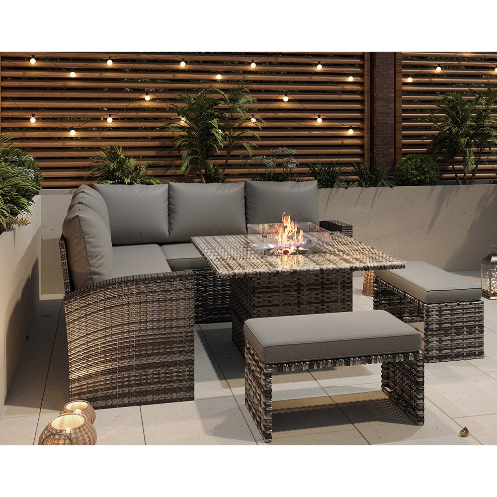 Rosen 9 Seater Fire Pit Rattan Garden Furniture Corner Sofa Cube Set W