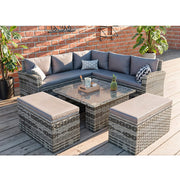 Rosen 9 Seater Rattan Dining Corner Sofa Set with Rising Table In Grey with rain cover option