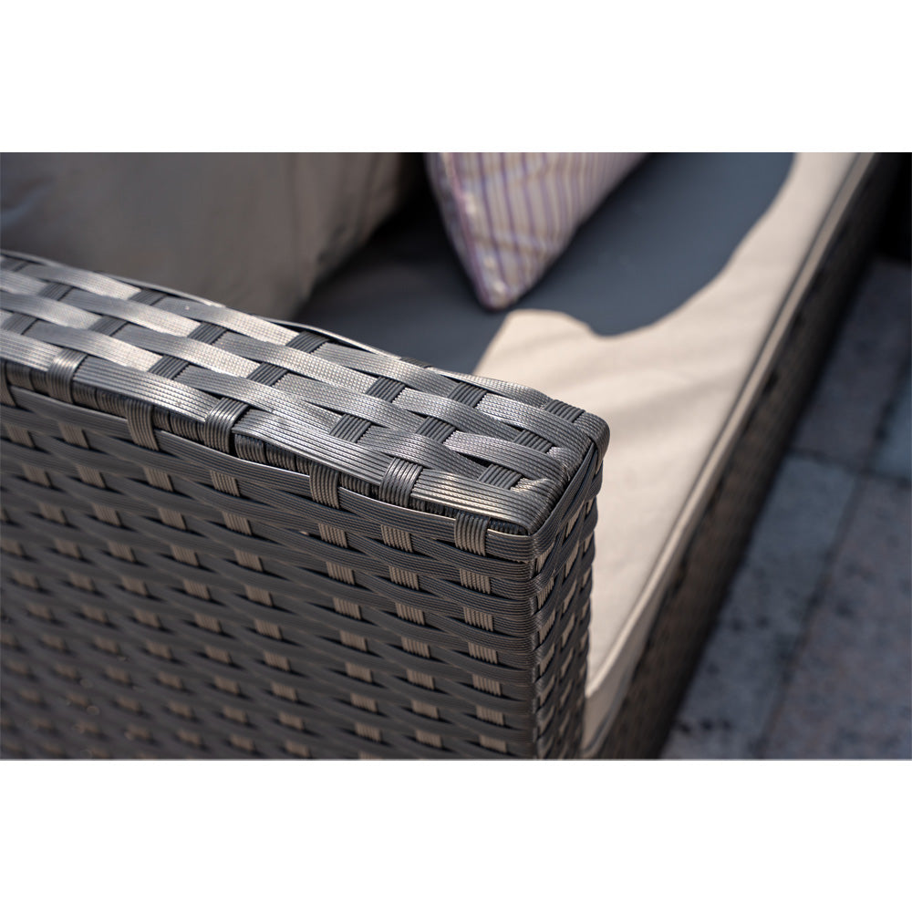 Rosen Rattan Garden Furniture 9 Seater Corner Sofa Rising Table Set With 2 Benches In Grey