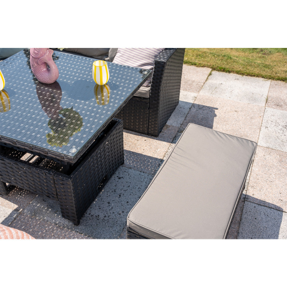 Rosen Rattan Garden Furniture 9 Seater Corner Sofa Rising Table Set With 2 Benches In Grey