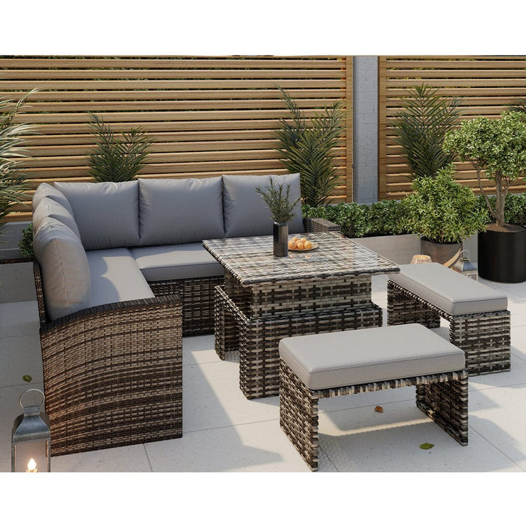 Rosen Rattan Garden Furniture 9 Seater Corner Sofa Rising Table Set Wi